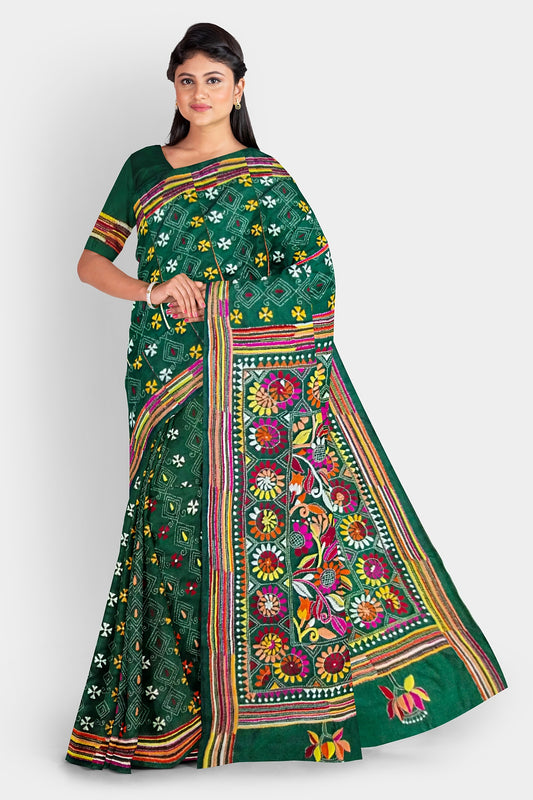Kantha Stitch: Stylish Blended Silk Saree showcasing Traditional Artistry in Modern Indian Fashion with BP