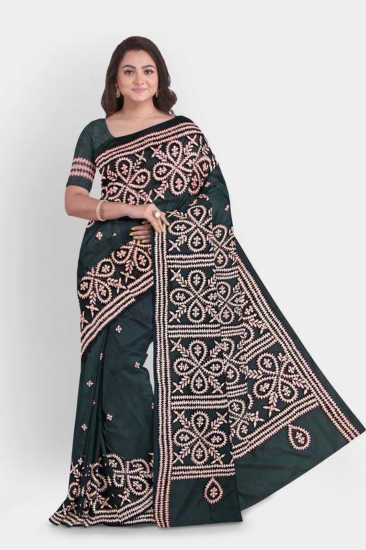 Gujrati Stitch: Stylish Blended Silk Saree showcasing Traditional Artistry in Modern Indian Fashion with BP