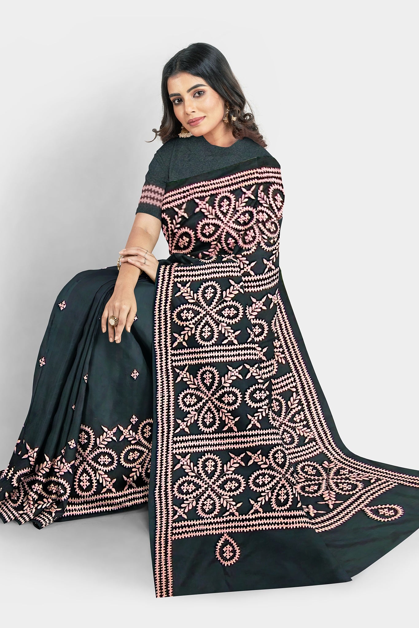Gujrati Stitch: Stylish Blended Silk Saree showcasing Traditional Artistry in Modern Indian Fashion with BP