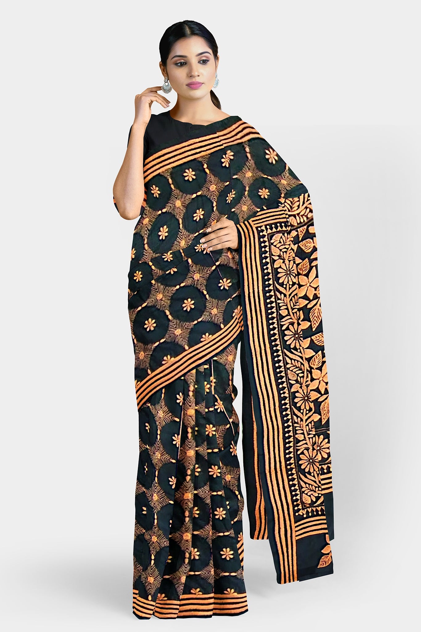 Kantha Stitch: Stylish Blended Silk Saree showcasing Traditional Artistry in Modern Indian Fashion with BP