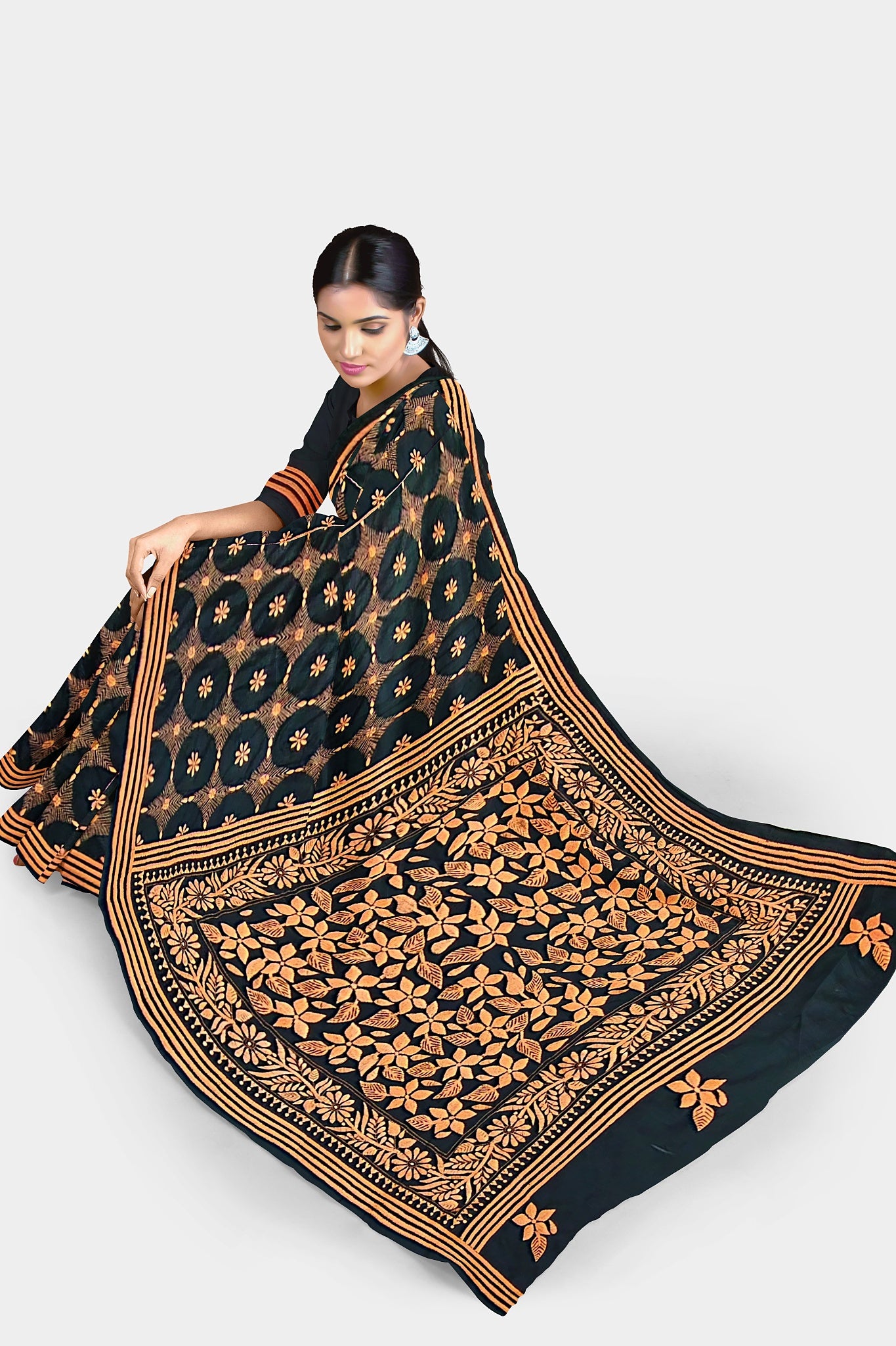 Kantha Stitch: Stylish Blended Silk Saree showcasing Traditional Artistry in Modern Indian Fashion with BP