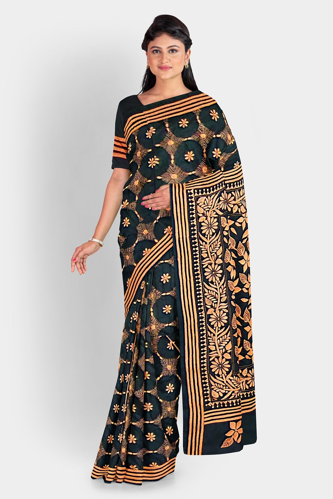 Kantha Stitch: Stylish Blended Silk Saree showcasing Traditional Artistry in Modern Indian Fashion with BP