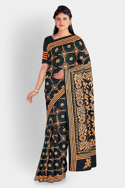 Kantha Stitch: Stylish Blended Silk Saree showcasing Traditional Artistry in Modern Indian Fashion with BP