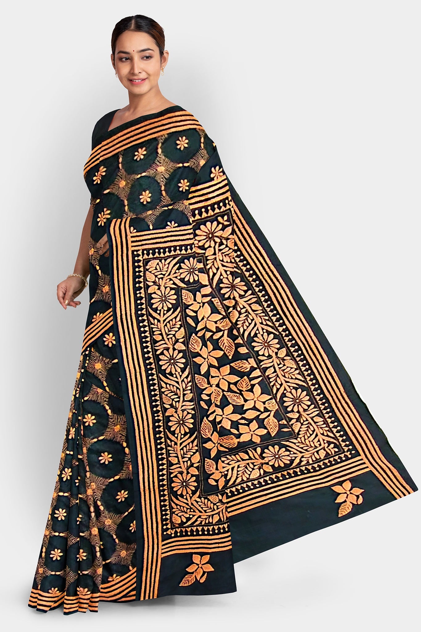 Kantha Stitch: Stylish Blended Silk Saree showcasing Traditional Artistry in Modern Indian Fashion with BP