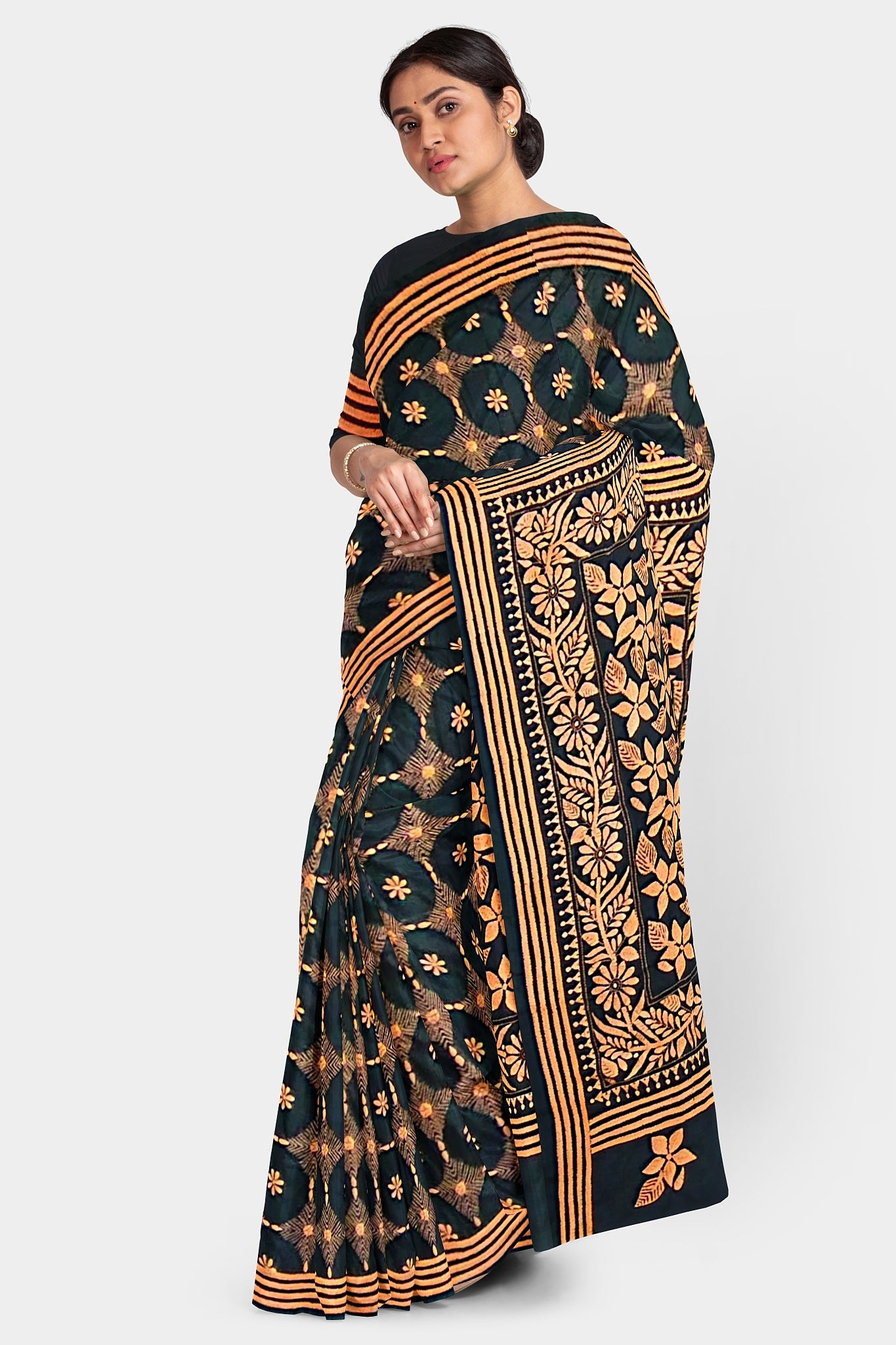 Kantha Stitch: Stylish Blended Silk Saree showcasing Traditional Artistry in Modern Indian Fashion with BP