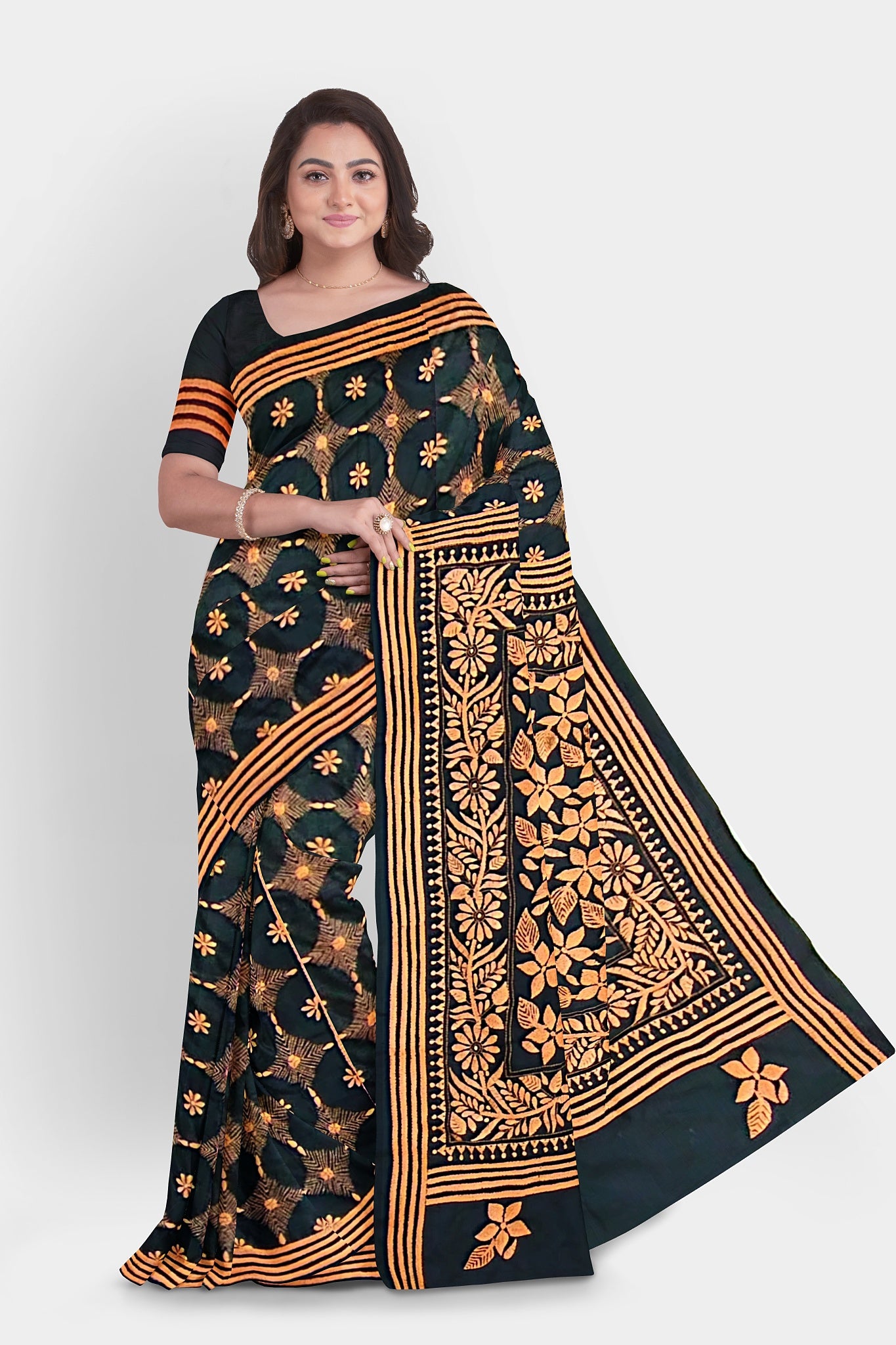Kantha Stitch: Stylish Blended Silk Saree showcasing Traditional Artistry in Modern Indian Fashion with BP