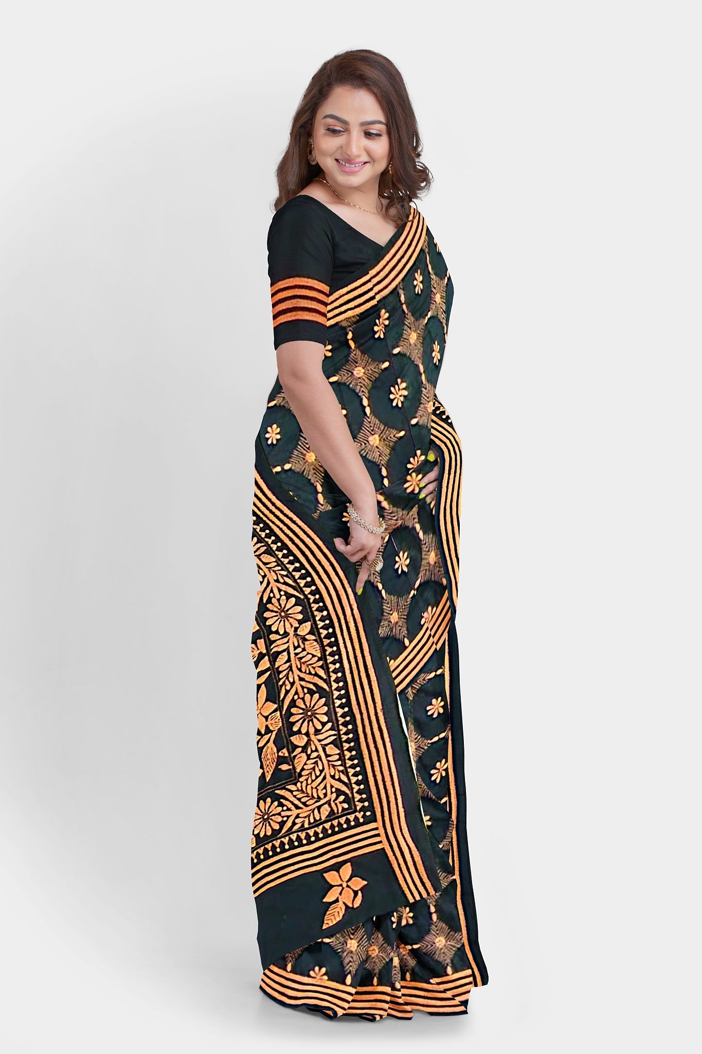 Kantha Stitch: Stylish Blended Silk Saree showcasing Traditional Artistry in Modern Indian Fashion with BP