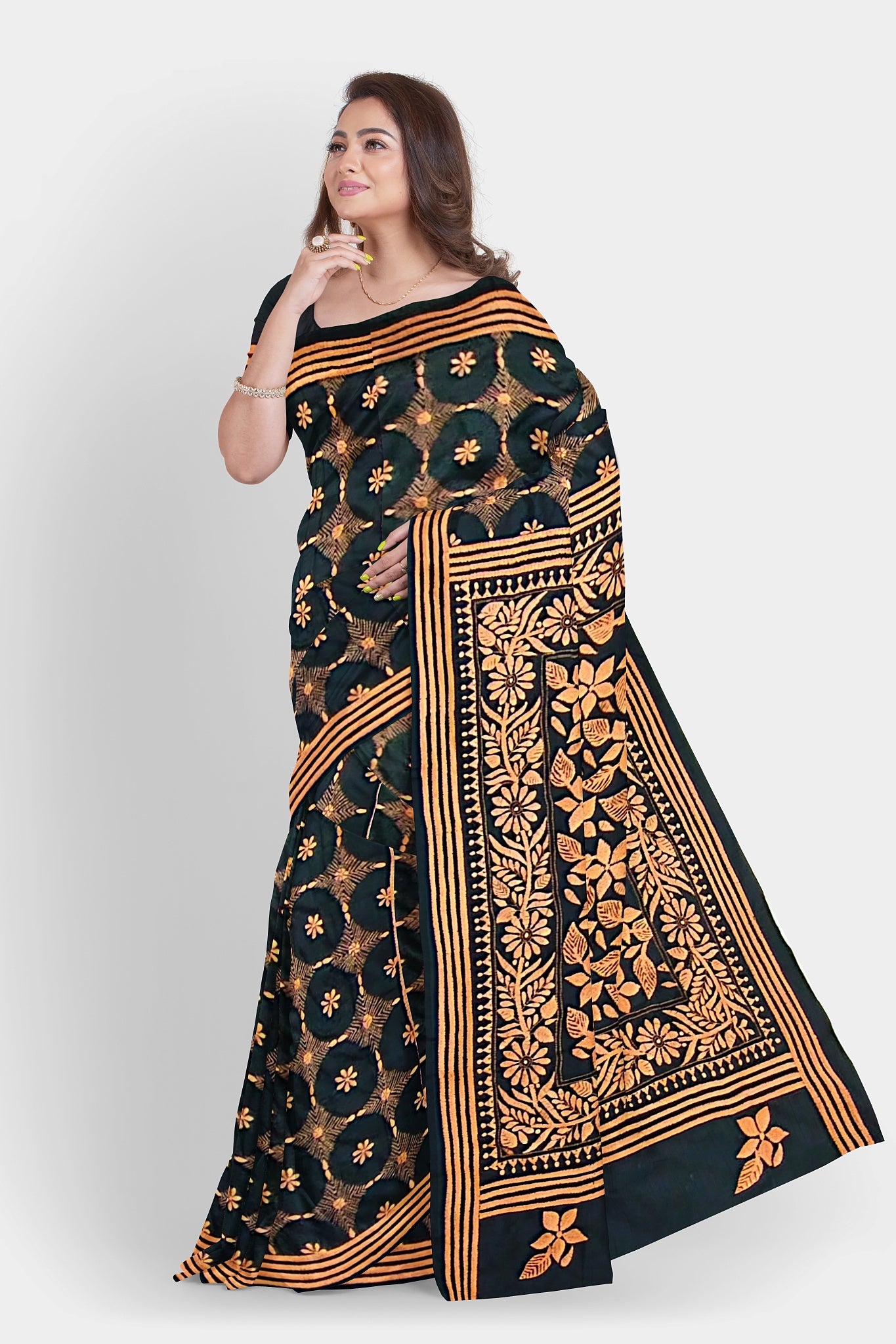 Kantha Stitch: Stylish Blended Silk Saree showcasing Traditional Artistry in Modern Indian Fashion with BP