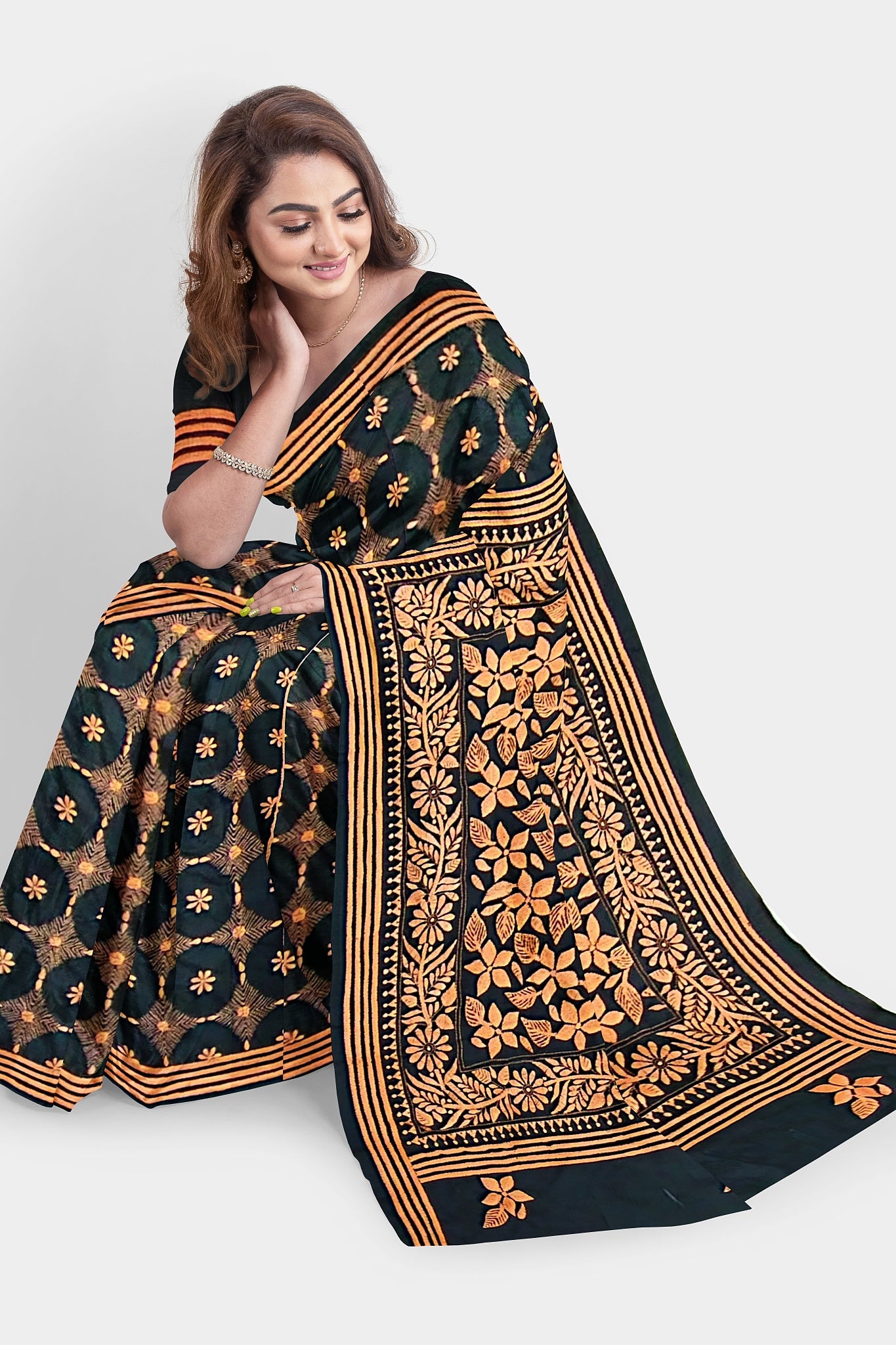 Kantha Stitch: Stylish Blended Silk Saree showcasing Traditional Artistry in Modern Indian Fashion with BP