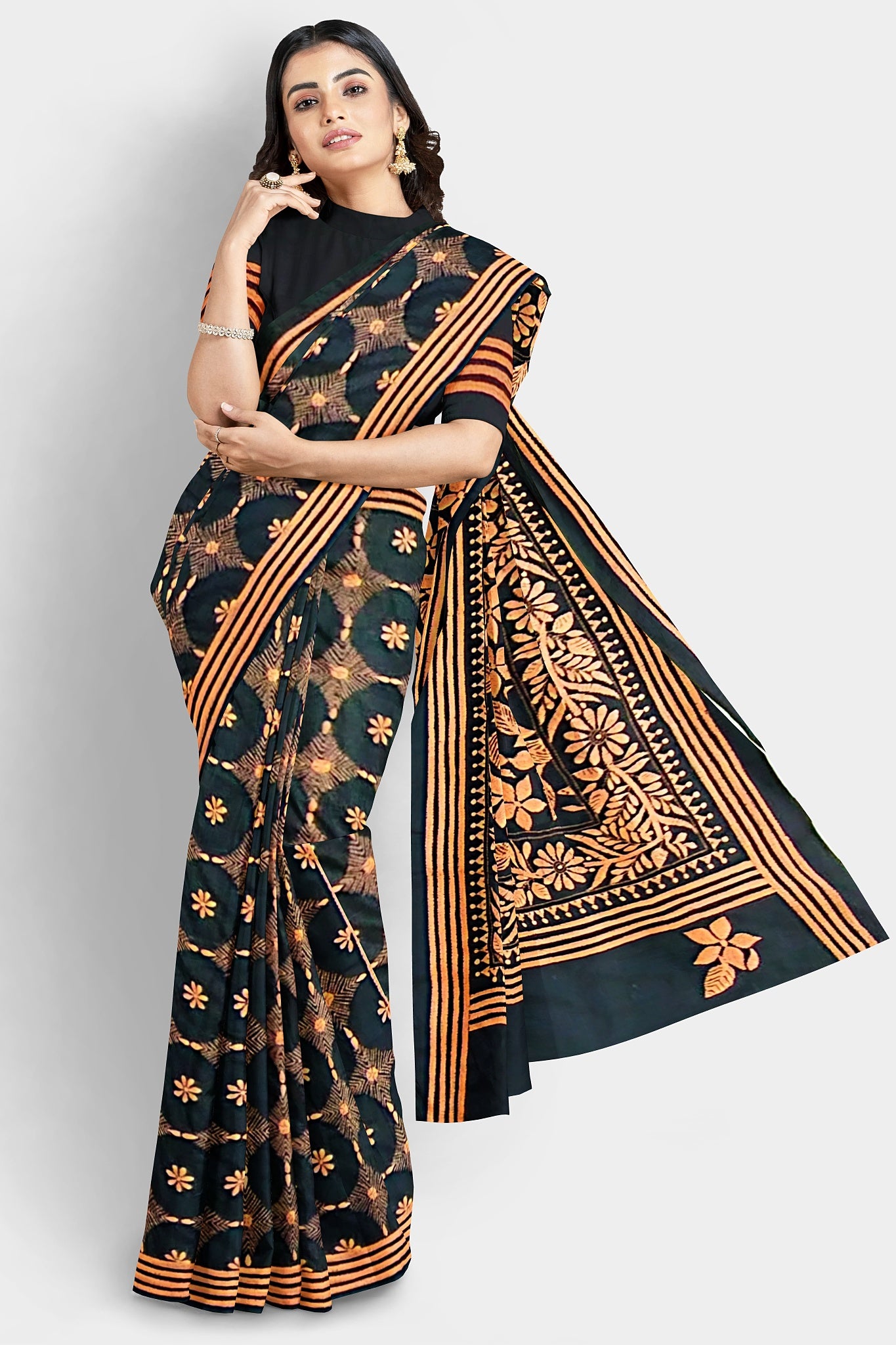 Kantha Stitch: Stylish Blended Silk Saree showcasing Traditional Artistry in Modern Indian Fashion with BP