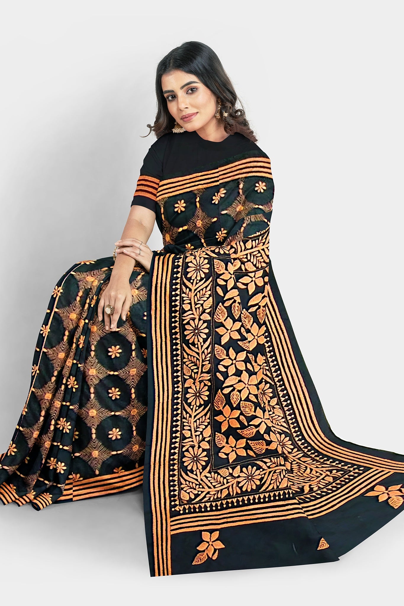 Kantha Stitch: Stylish Blended Silk Saree showcasing Traditional Artistry in Modern Indian Fashion with BP