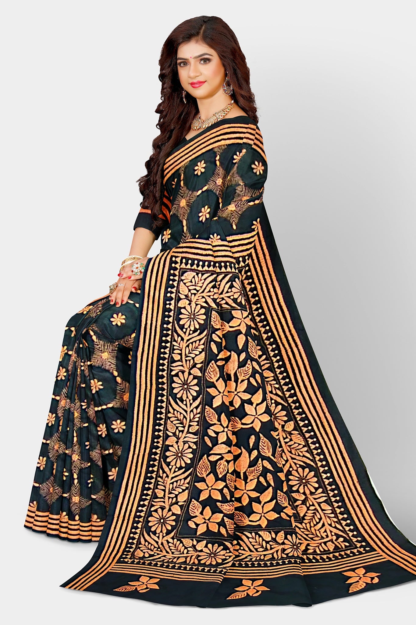 Kantha Stitch: Stylish Blended Silk Saree showcasing Traditional Artistry in Modern Indian Fashion with BP