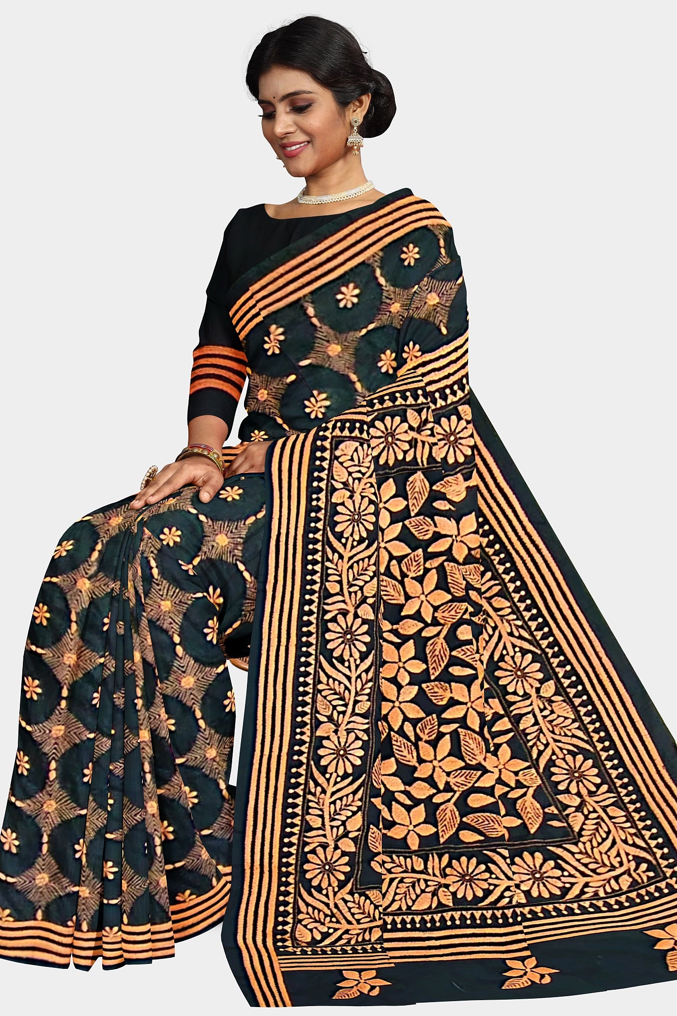 Kantha Stitch: Stylish Blended Silk Saree showcasing Traditional Artistry in Modern Indian Fashion with BP