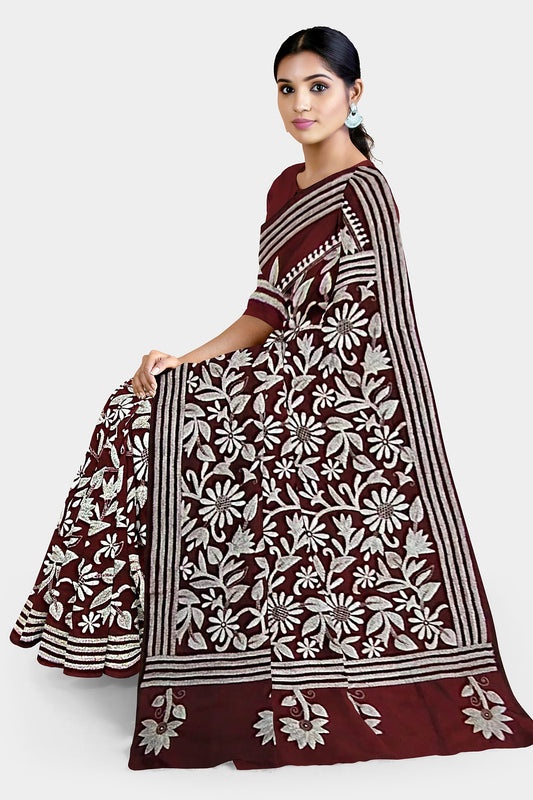 Kantha Stitch: Stylish Blended Silk Saree showcasing Traditional Artistry in Modern Indian Fashion with BP