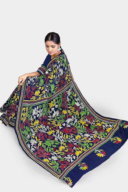 Kantha Stitch: Stylish Blended Silk Saree showcasing Traditional Artistry in Modern Indian Fashion with BP