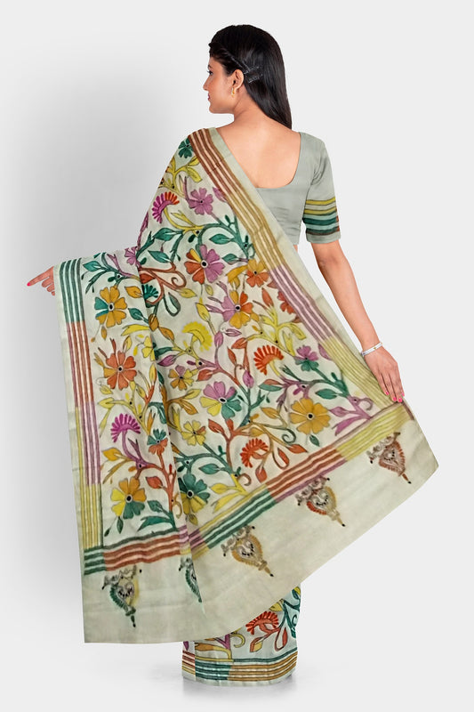 Kantha Stitch: Stylish Blended Silk Saree showcasing Traditional Artistry in Modern Indian Fashion with BP