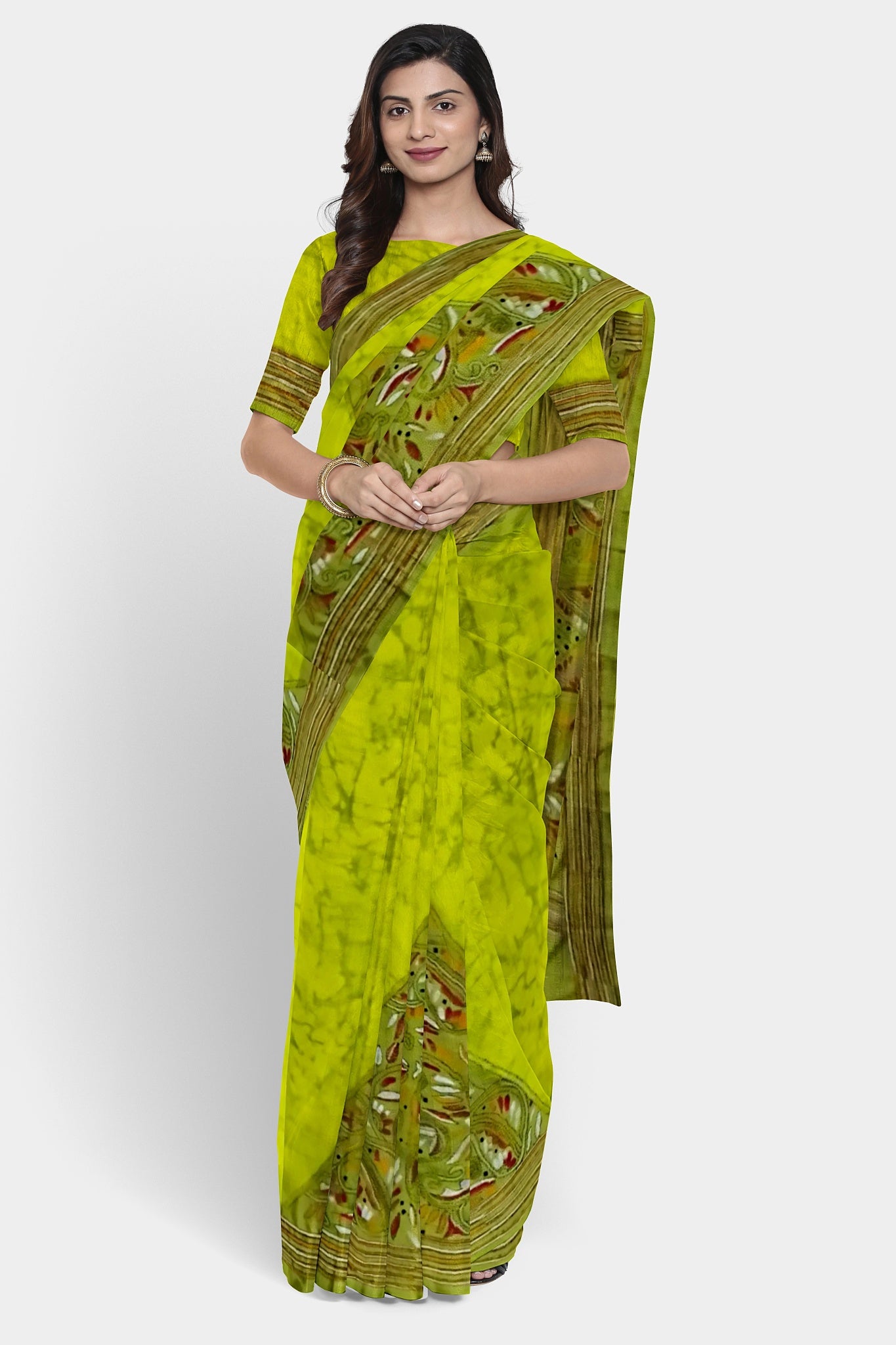 Kantha Stitch: Stylish Blended Silk Batik Saree showcasing Traditional Artistry in Modern Indian Fashion with BP
