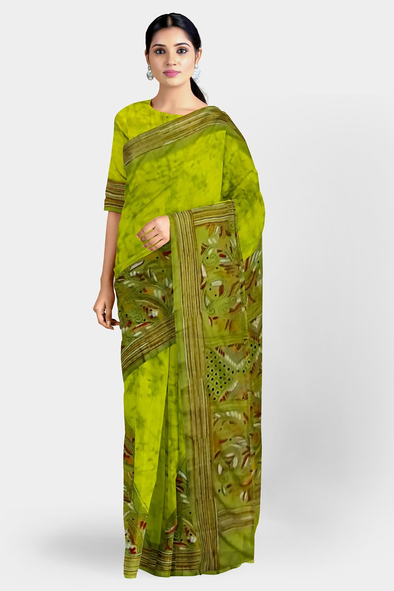 Kantha Stitch: Stylish Blended Silk Batik Saree showcasing Traditional Artistry in Modern Indian Fashion with BP