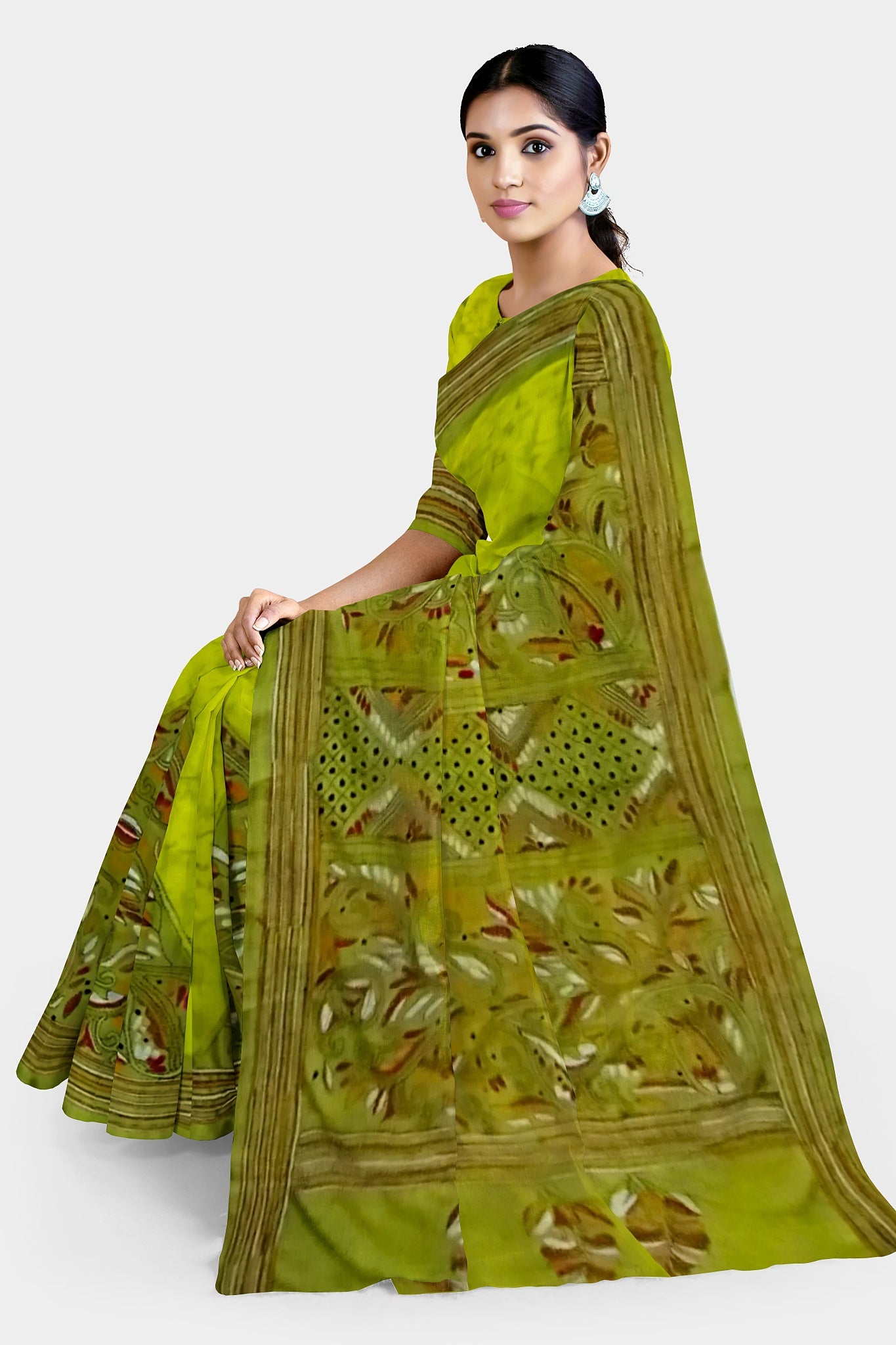 Kantha Stitch: Stylish Blended Silk Batik Saree showcasing Traditional Artistry in Modern Indian Fashion with BP