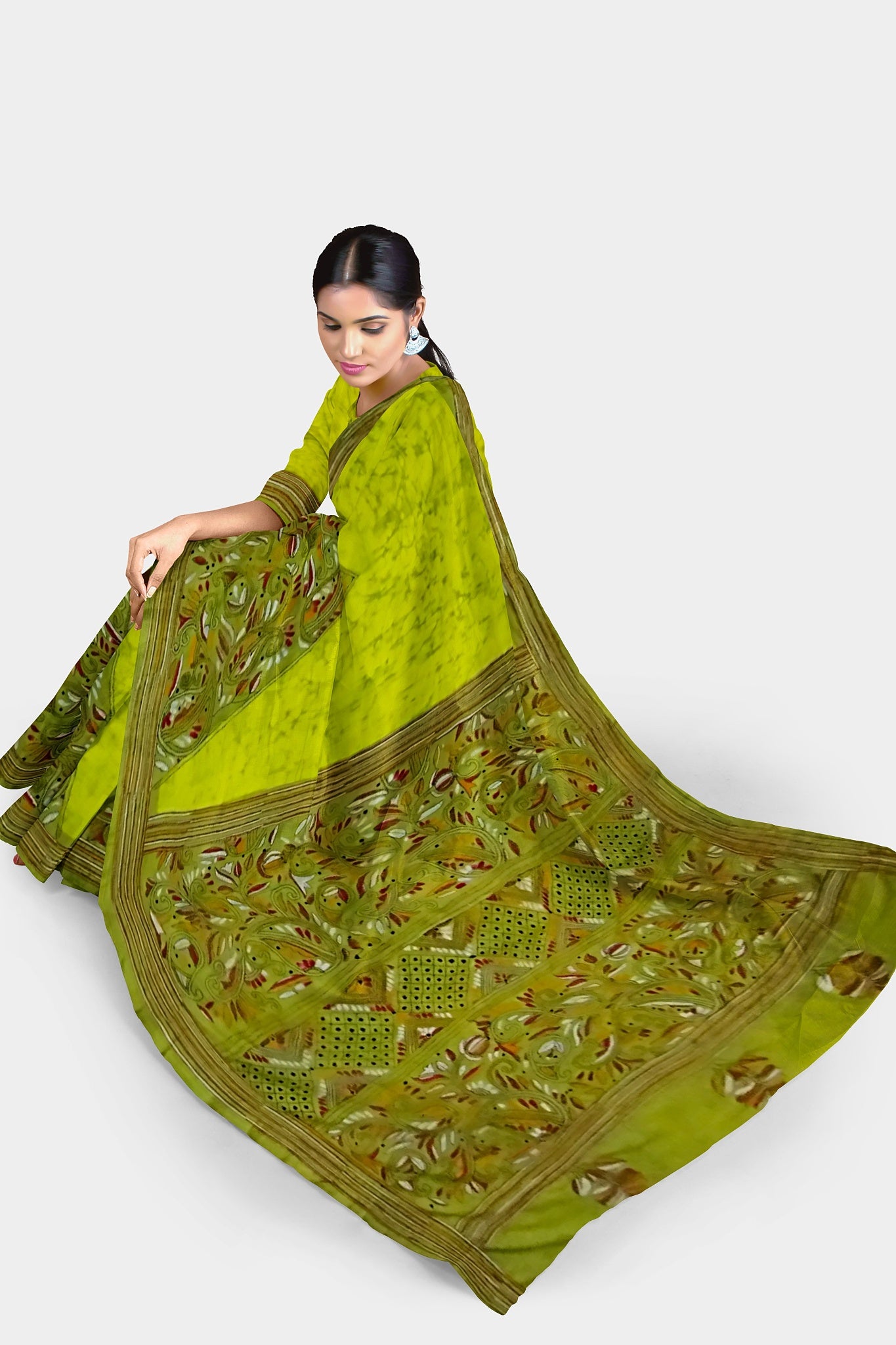 Kantha Stitch: Stylish Blended Silk Batik Saree showcasing Traditional Artistry in Modern Indian Fashion with BP