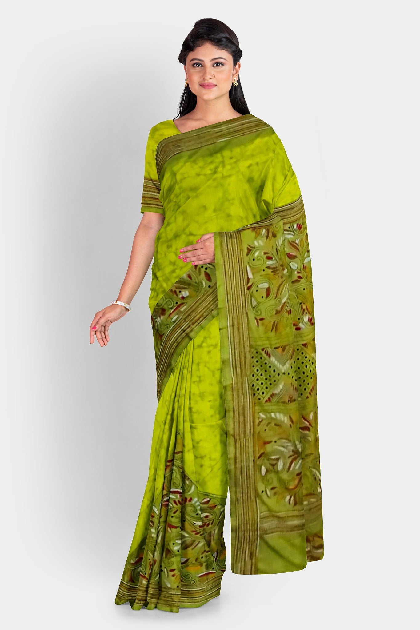 Kantha Stitch: Stylish Blended Silk Batik Saree showcasing Traditional Artistry in Modern Indian Fashion with BP