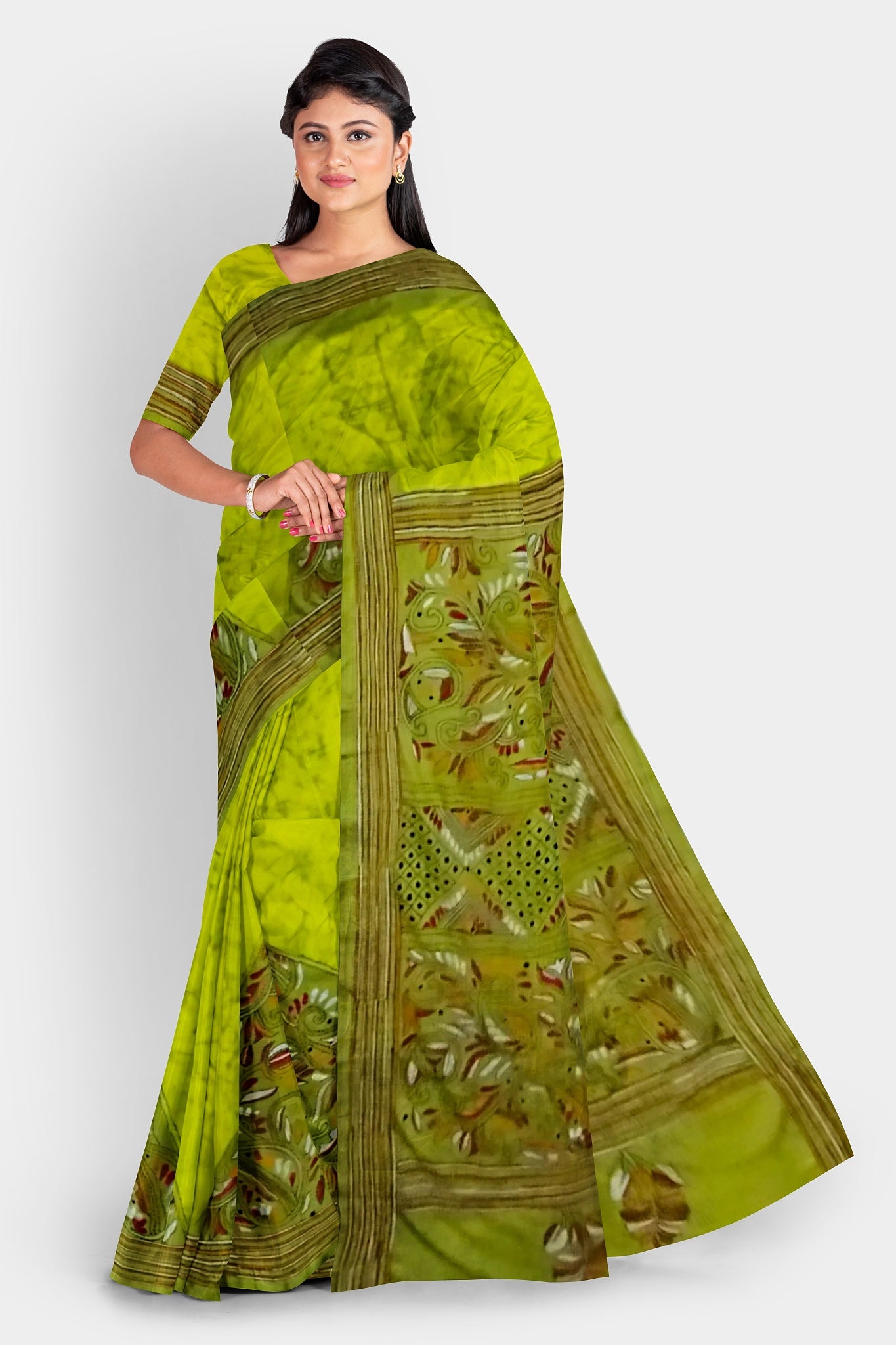 Kantha Stitch: Stylish Blended Silk Batik Saree showcasing Traditional Artistry in Modern Indian Fashion with BP