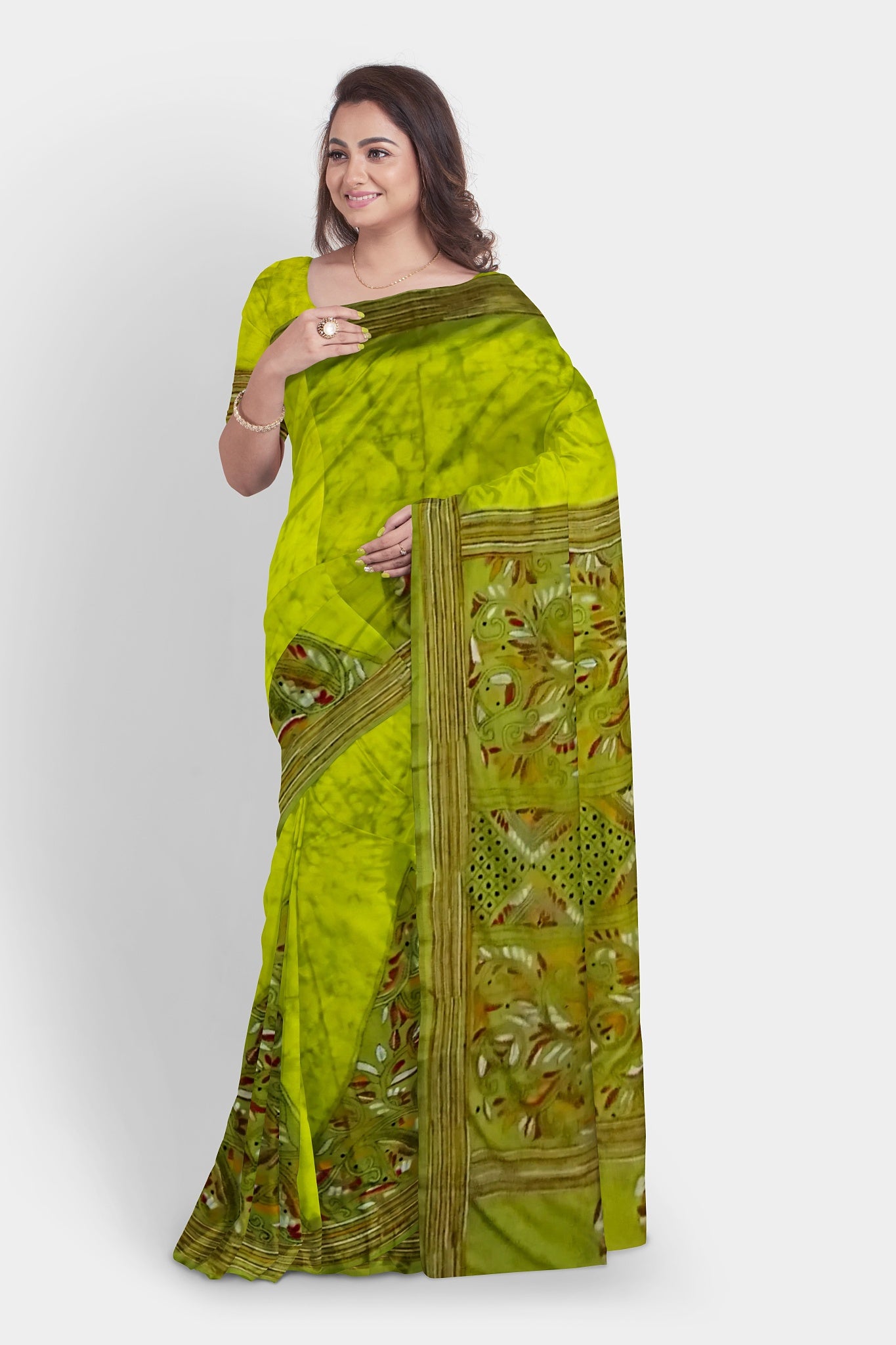 Kantha Stitch: Stylish Blended Silk Batik Saree showcasing Traditional Artistry in Modern Indian Fashion with BP
