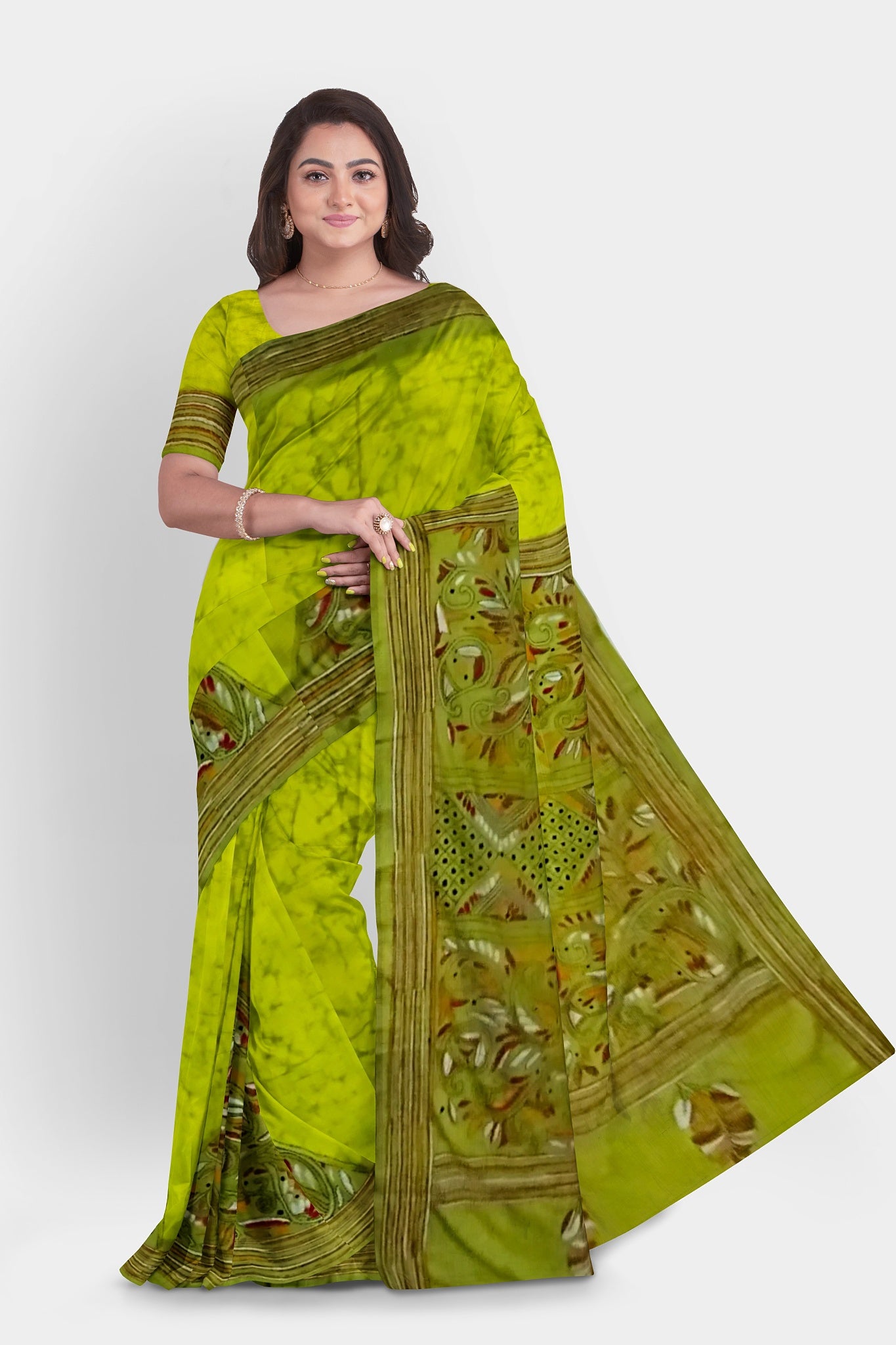 Kantha Stitch: Stylish Blended Silk Batik Saree showcasing Traditional Artistry in Modern Indian Fashion with BP