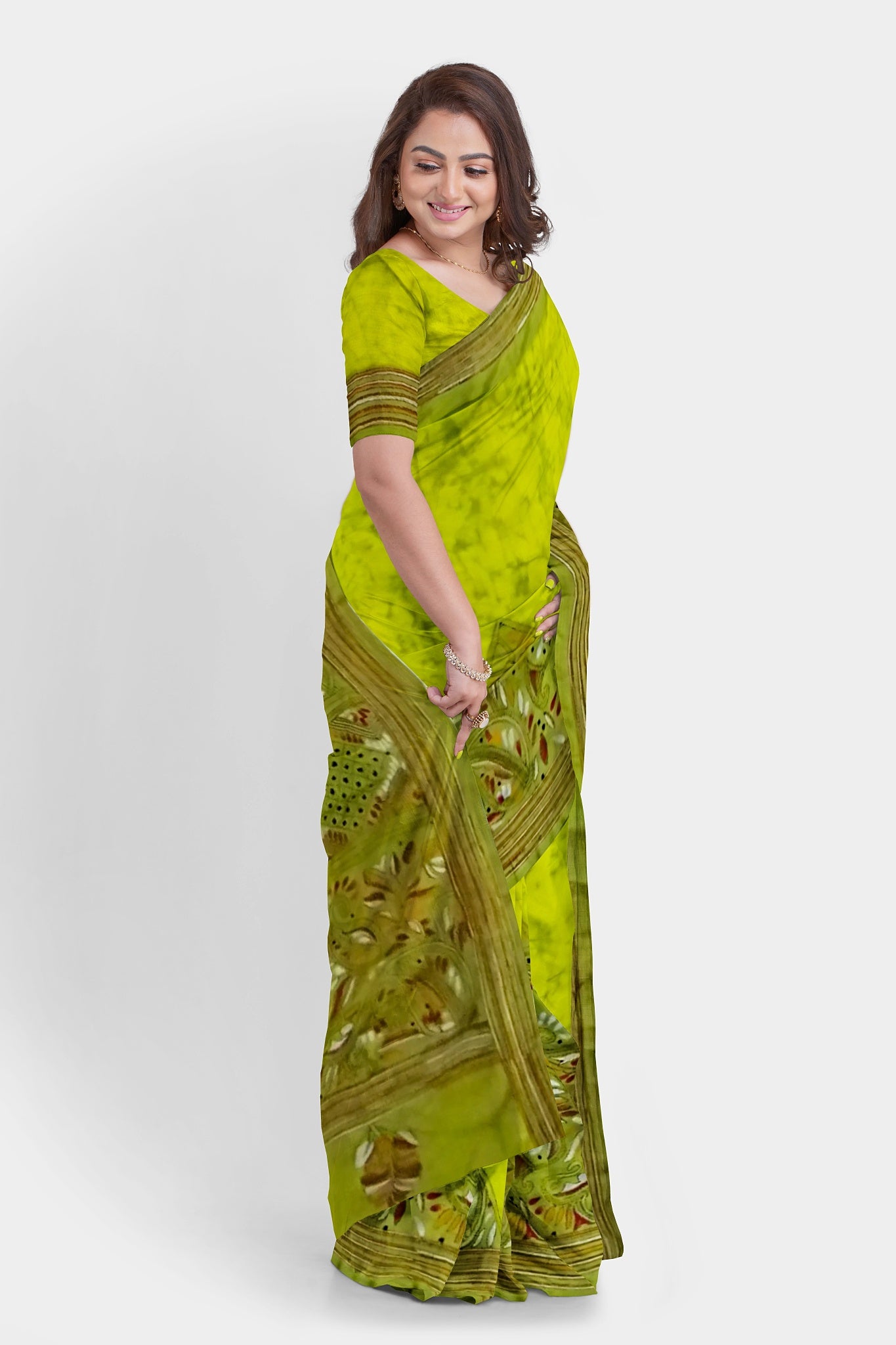 Kantha Stitch: Stylish Blended Silk Batik Saree showcasing Traditional Artistry in Modern Indian Fashion with BP