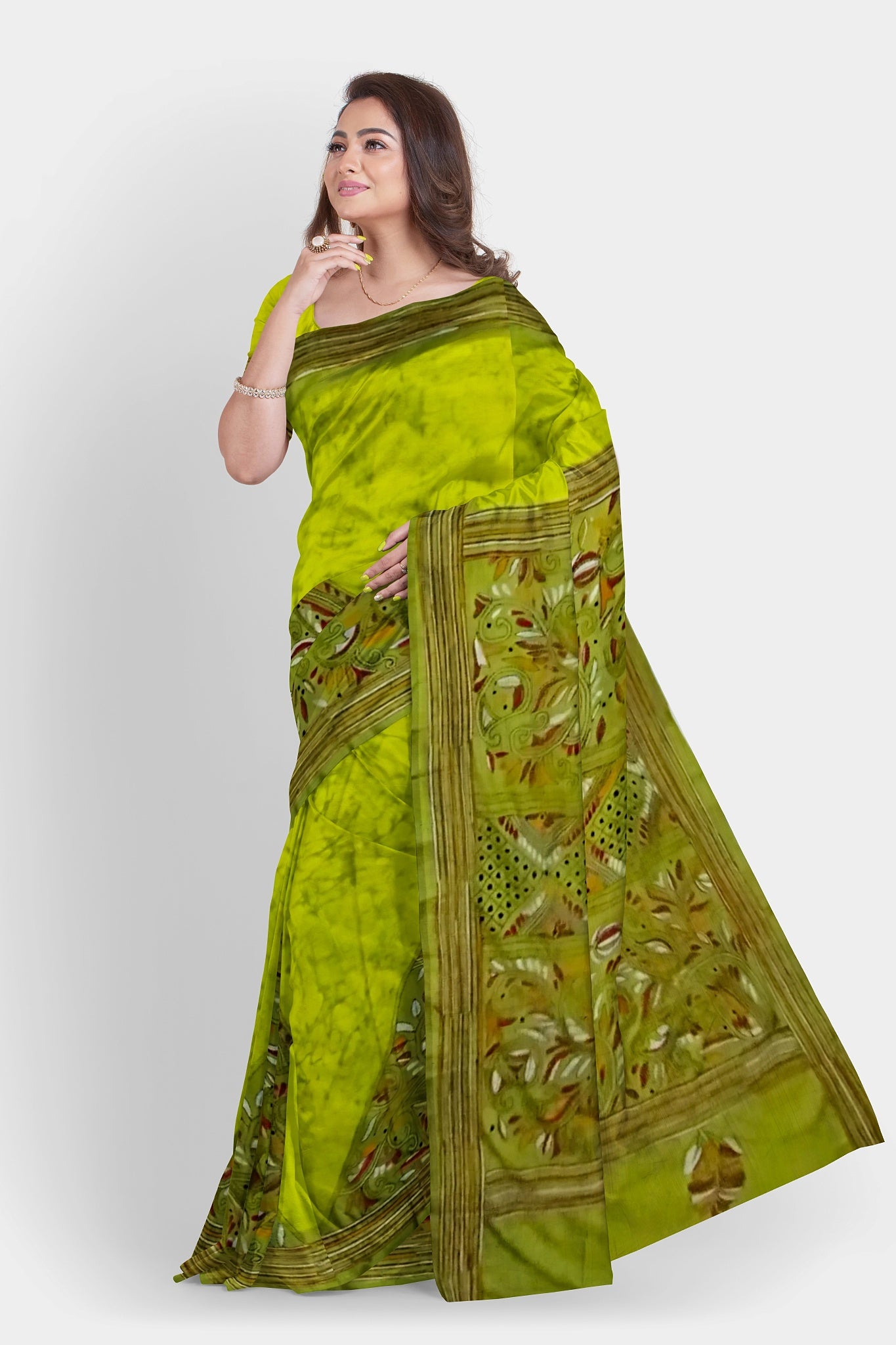 Kantha Stitch: Stylish Blended Silk Batik Saree showcasing Traditional Artistry in Modern Indian Fashion with BP