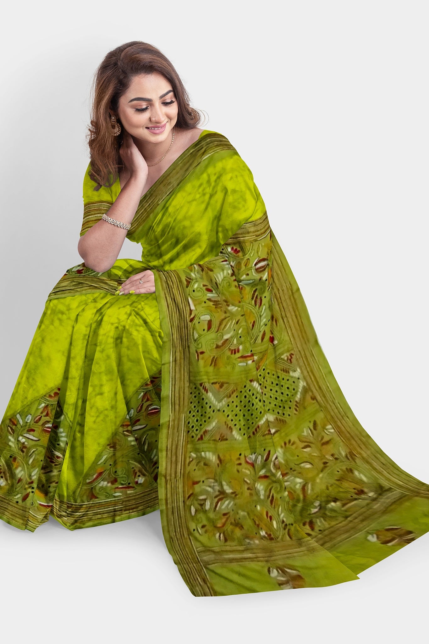 Kantha Stitch: Stylish Blended Silk Batik Saree showcasing Traditional Artistry in Modern Indian Fashion with BP
