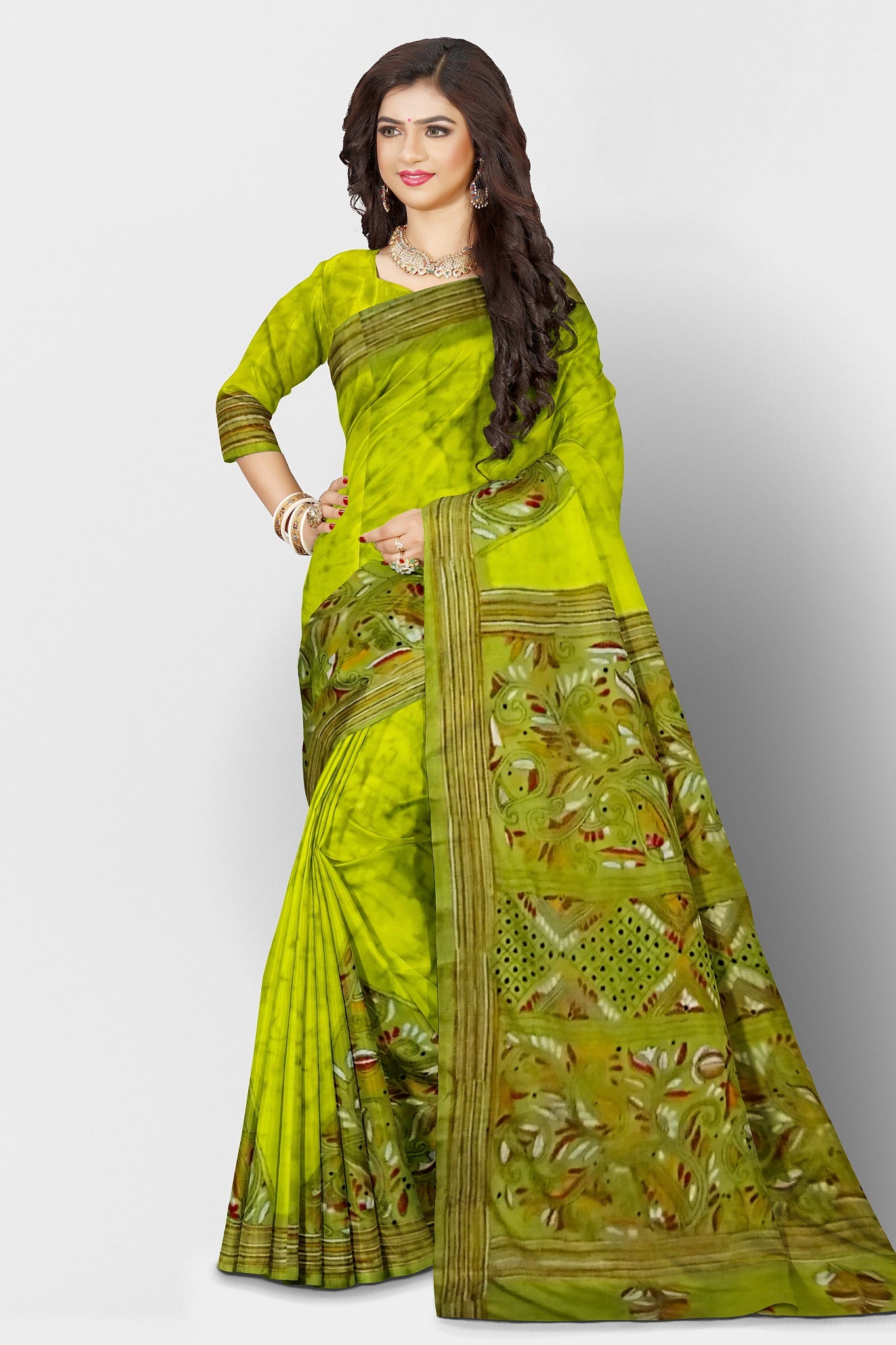 Kantha Stitch: Stylish Blended Silk Batik Saree showcasing Traditional Artistry in Modern Indian Fashion with BP
