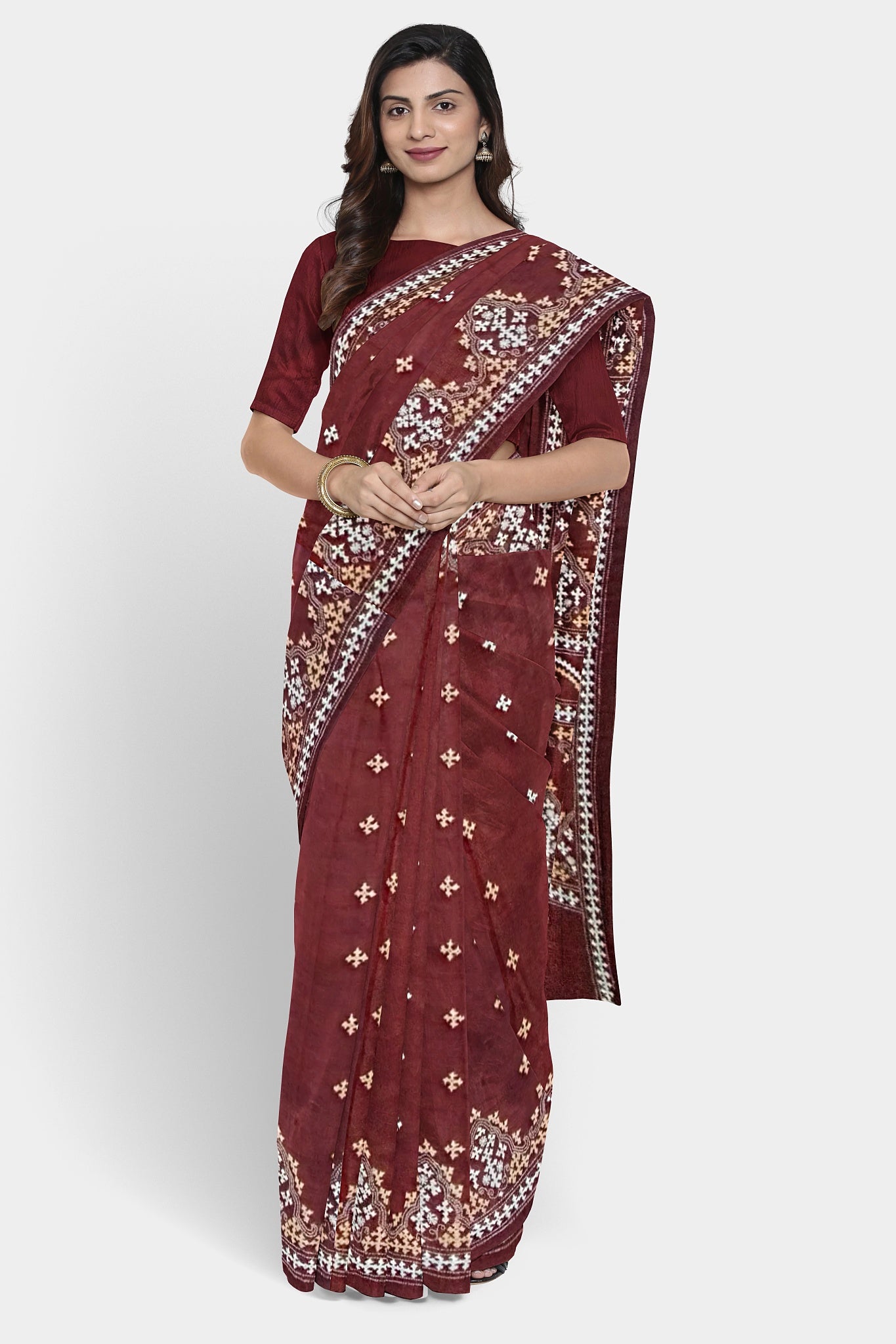 Gujrati Stitch: Stylish Blended Silk Saree showcasing Traditional Artistry in Modern Indian Fashion with BP