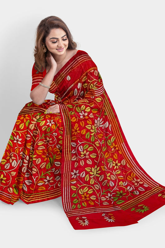 Kantha Stitch: Stylish Blended Silk Saree showcasing Traditional Artistry in Modern Indian Fashion With BP