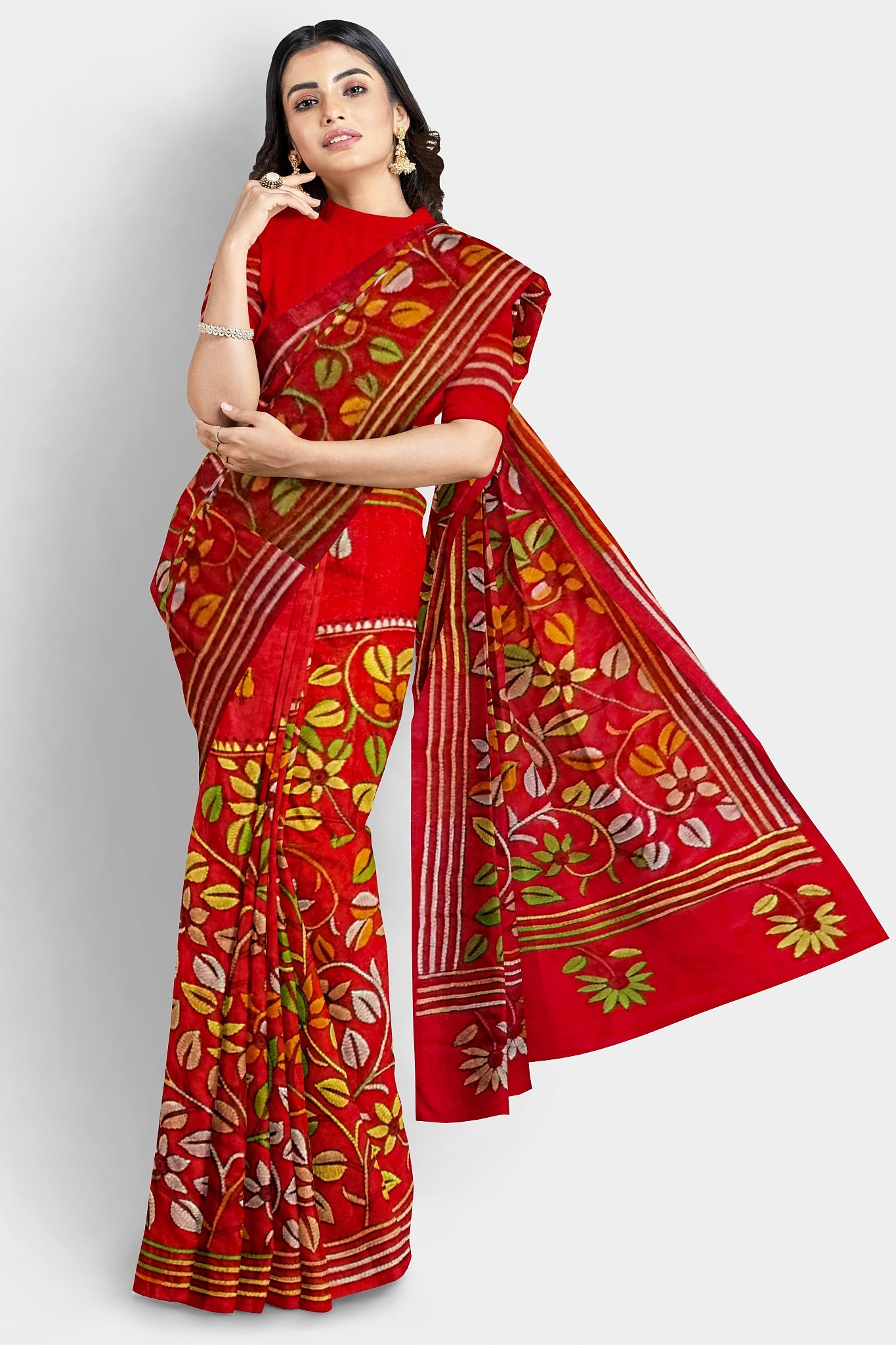 Kantha Stitch: Stylish Blended Silk Saree showcasing Traditional Artistry in Modern Indian Fashion With BP