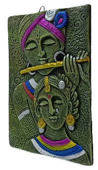 Divine Terracotta Radha Krishna Wall Hanging - Handcrafted Indian Art by Mukherjee Handicrafts