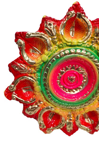 Terracotta/Earthen Clay Decorative 7 Diwali Diya Decorative Tray Puja Color