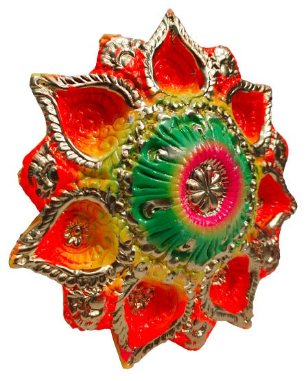 Terracotta/Earthen Clay Decorative 7 Diwali Diya Decorative Tray Color.