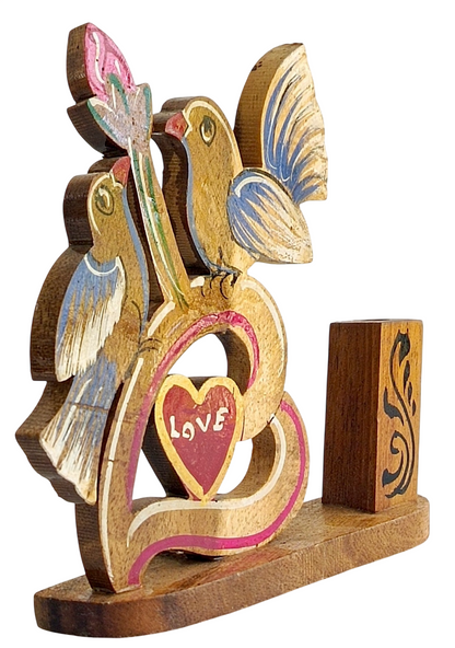 Handmade Wooden Love Birds Showpiece with Heart Design, Decorative Desk Decor for Home and Office, Romantic Gift for Couples, Weddings, Anniversaries