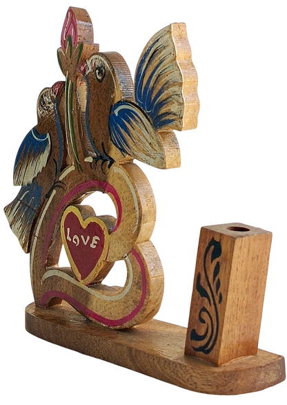 Handmade Wooden Love Birds Showpiece with Heart Design, Decorative Desk Decor for Home and Office, Romantic Gift for Couples, Weddings, Anniversaries