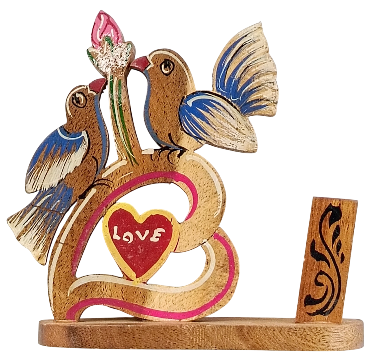 Handmade Wooden Love Birds Showpiece with Heart Design, Decorative Desk Decor for Home and Office, Romantic Gift for Couples, Weddings, Anniversaries