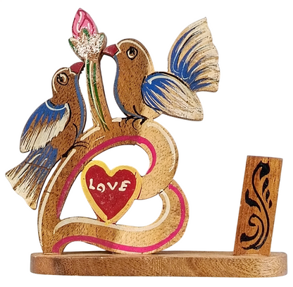 Handmade Wooden Love Birds Showpiece with Heart Design, Decorative Desk Decor for Home and Office, Romantic Gift for Couples, Weddings, Anniversaries