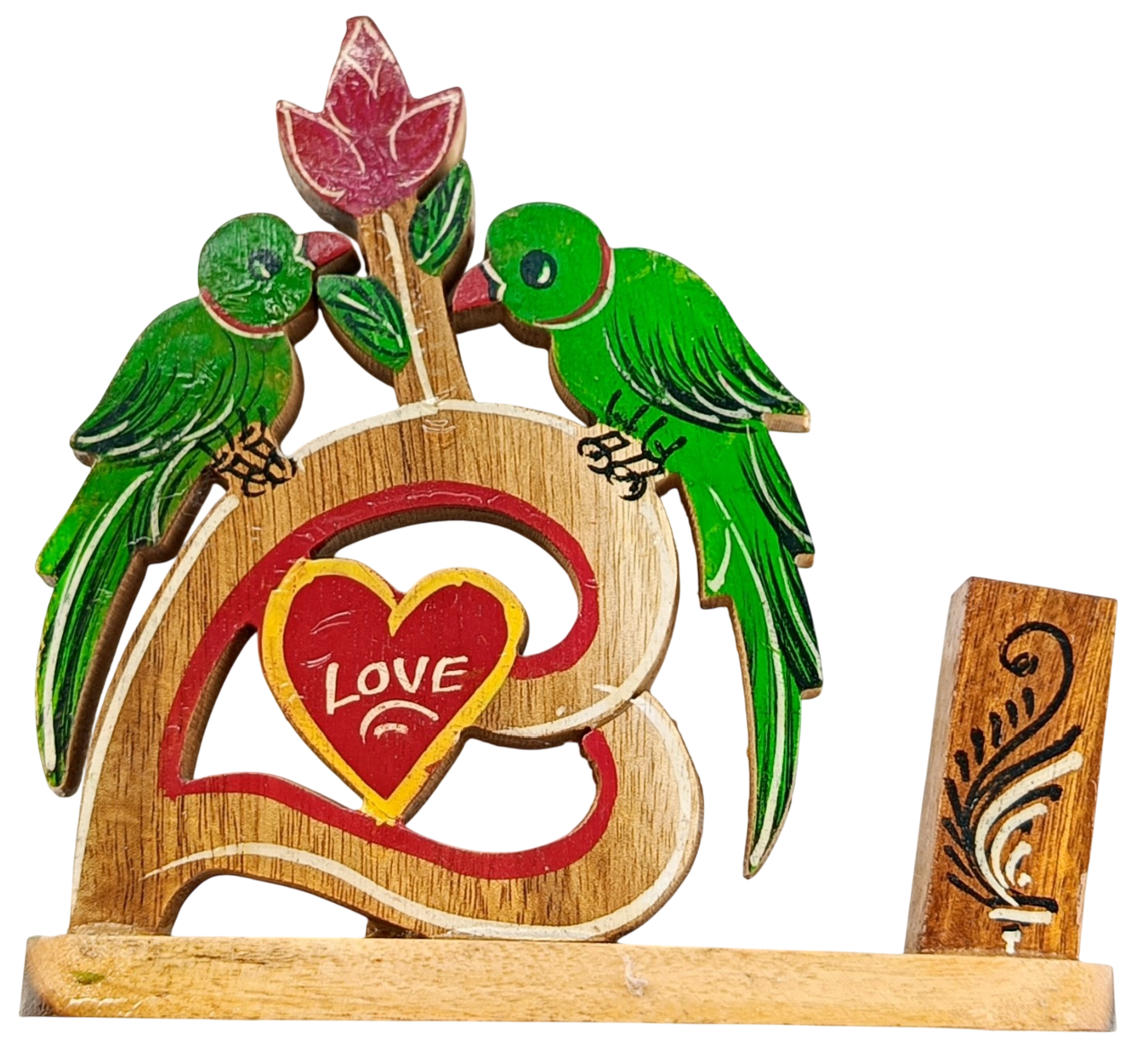 Handmade Wooden Love Birds Showpiece with Heart Design, Romantic Home Decor, Table and Shelf Decoration, Gift for Couples and Anniversaries