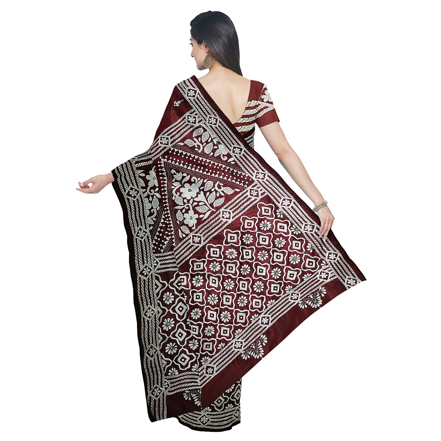 Kantha Stitch: Stylish Blended Silk Saree showcasing Traditional Artistry in Modern Indian Fashion with BP