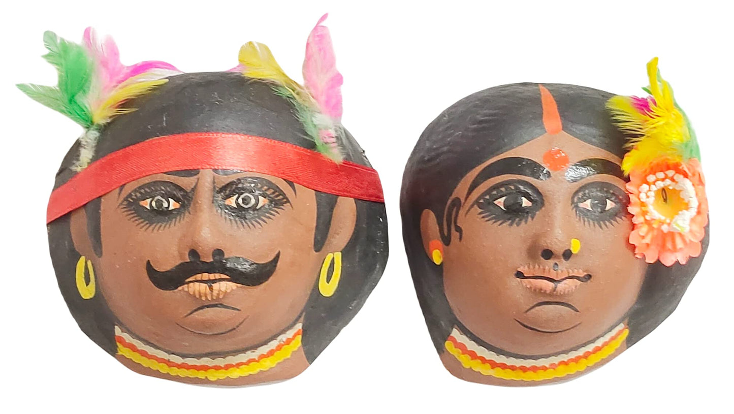 Tribe Couple Chhau Mask | Hand Made Product | Decorative Showpiece & Wall Hanging |Size - Medium 1