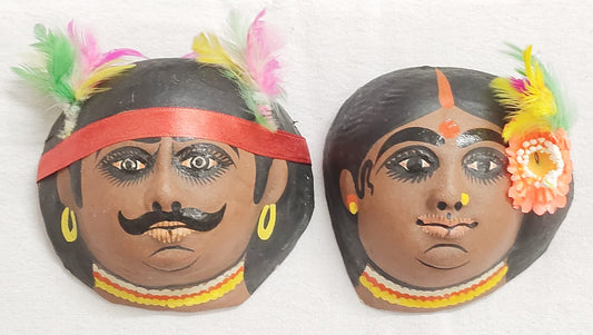 Tribe Couple Chhau Mask | Hand Made Product | Decorative Showpiece & Wall Hanging |Size - Medium 1