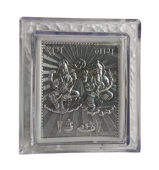 Laxmi Ganesh Silver Foil Tabletop Frame – Small Plastic Stand Frame for Office Desk, Temple, or Gift