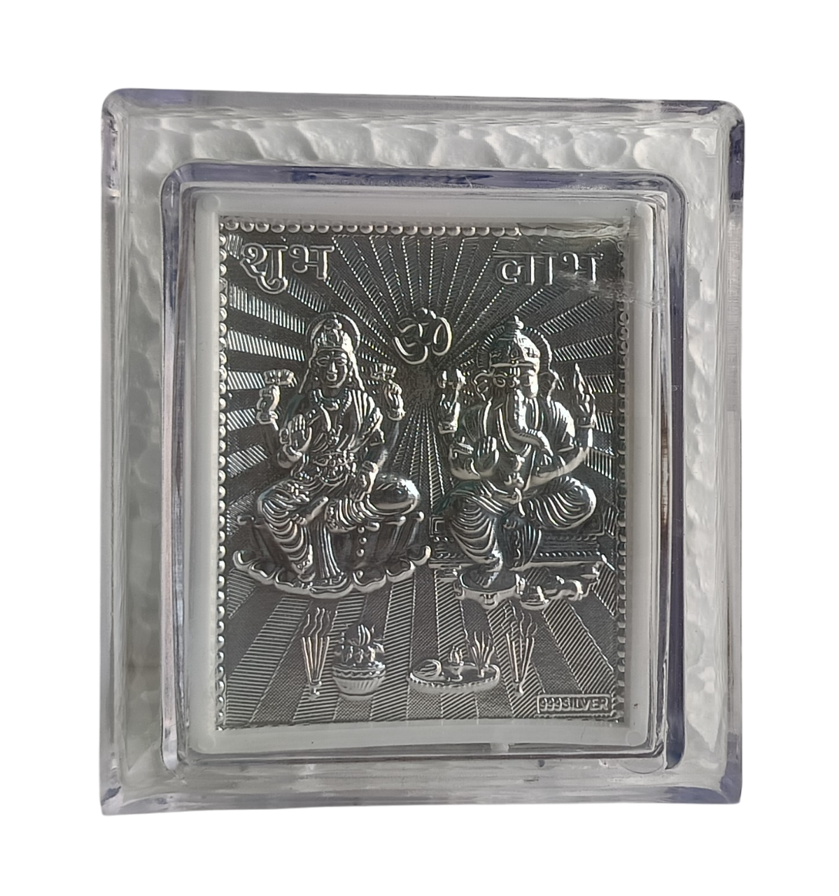 Laxmi Ganesh Silver Foil Tabletop Frame – Small Plastic Stand Frame for Office Desk, Temple, or Gift