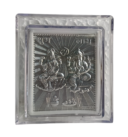 Laxmi Ganesh Silver Foil Tabletop Frame – Small Plastic Stand Frame for Office Desk, Temple, or Gift