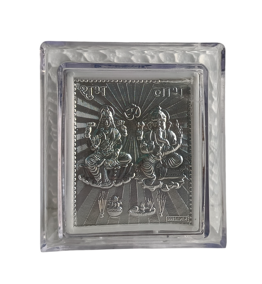 Laxmi Ganesh Silver Foil Tabletop Frame – Small Plastic Stand Frame for Office Desk, Temple, or Gift